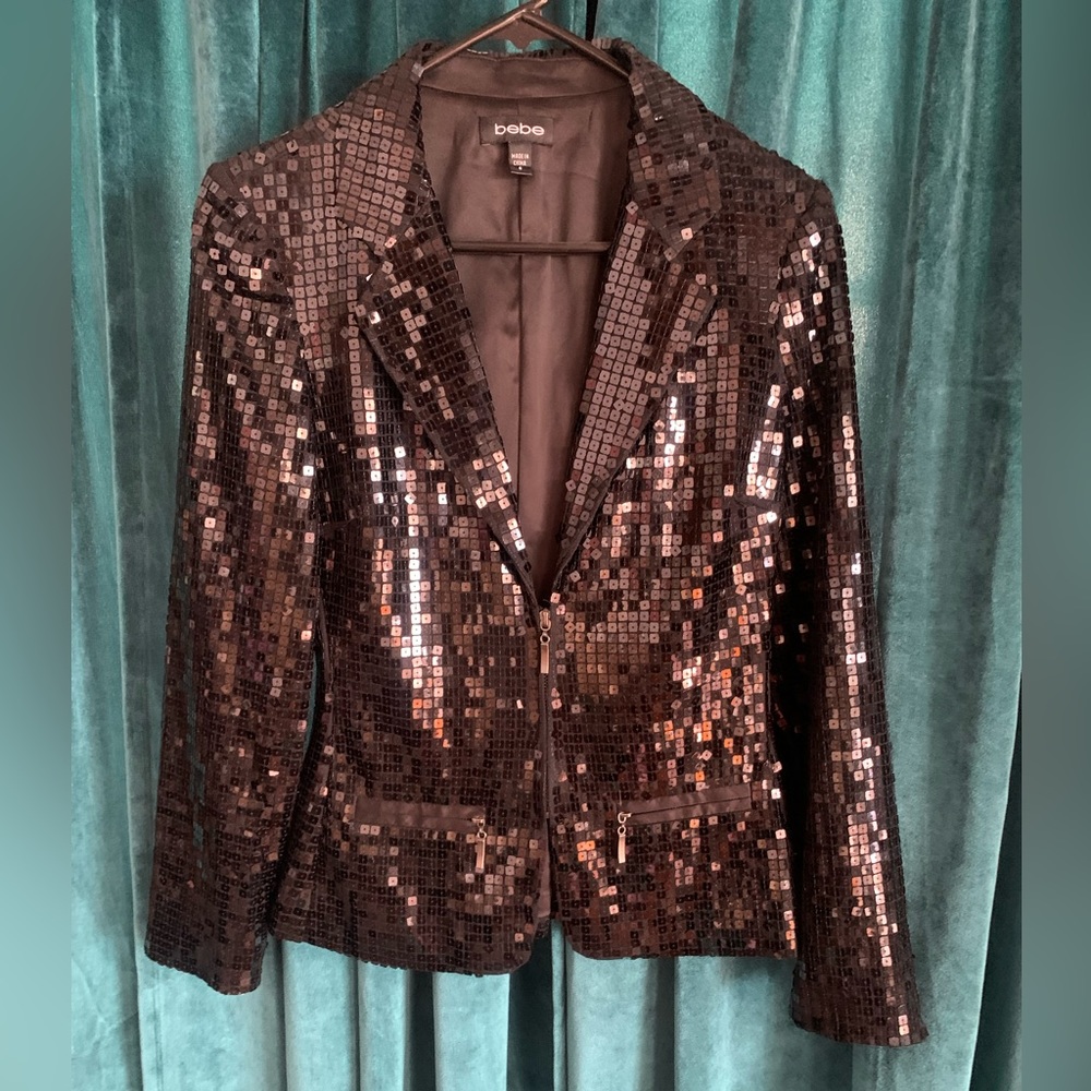Bebe Black Sequin Fitted Blazer